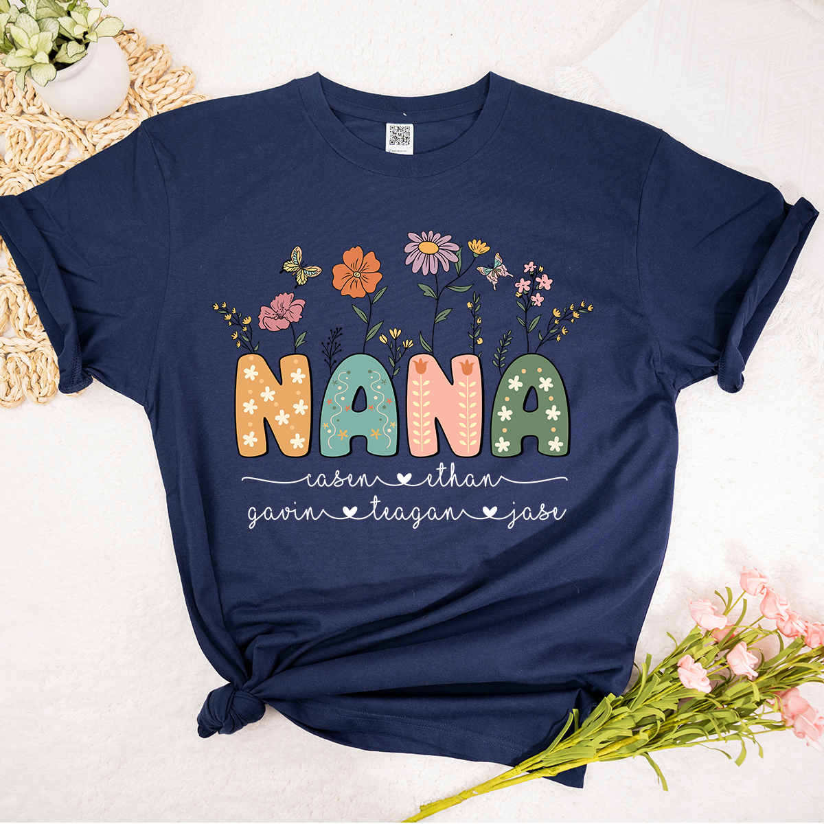 Personalized Floral Nana Shirt, Custom Grandma With Grandkids Mothers Day Gift T-Shirt
