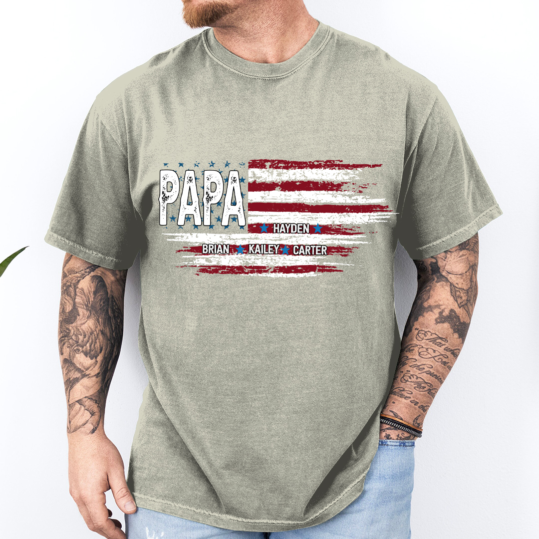 Comfort Colors® Father Day Shirt, Papa Ands Grandkids Flag American