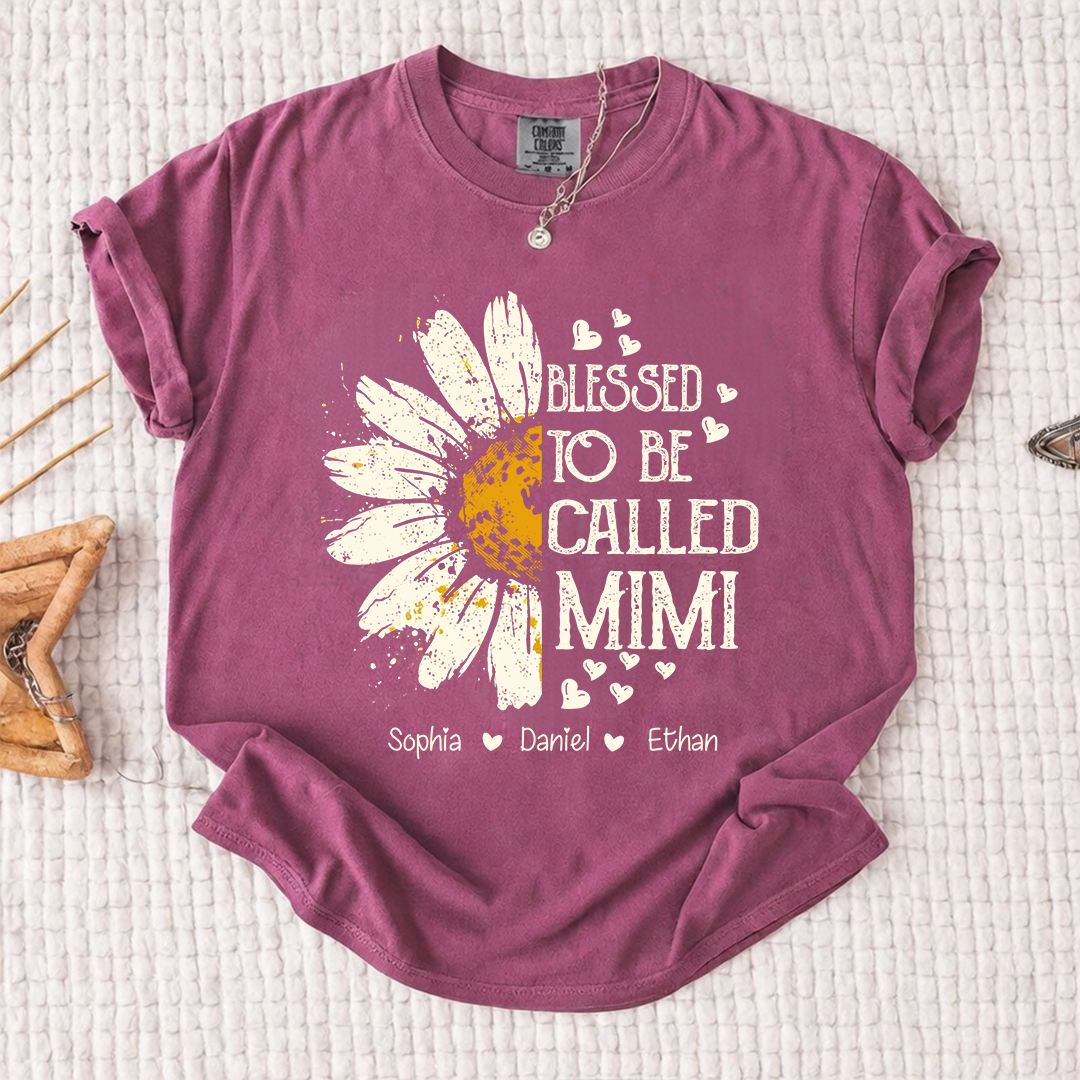Comfort Colors Blessed To Be Called Mimi Shirt, Custom Grandma Daisy Tee with Kids Names, Personalized Family Flower Shirt for Women Mothers Day Christmas Birthday