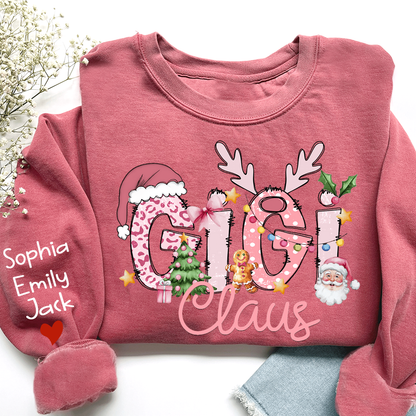 Gigi Claus Christmas Sweatshirt – Personalized Holiday Shirt with Grandkids’ Names