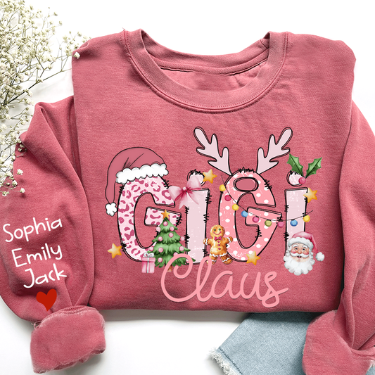 Gigi Claus Christmas Sweatshirt – Personalized Holiday Shirt with Grandkids’ Names