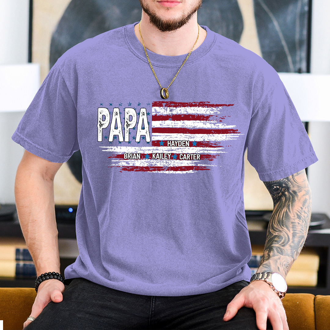 Comfort Colors® Father Day Shirt, Papa Ands Grandkids Flag American