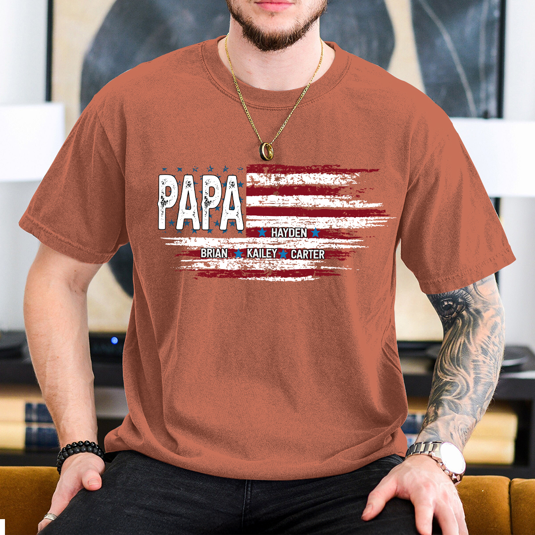 Comfort Colors® Father Day Shirt, Papa Ands Grandkids Flag American