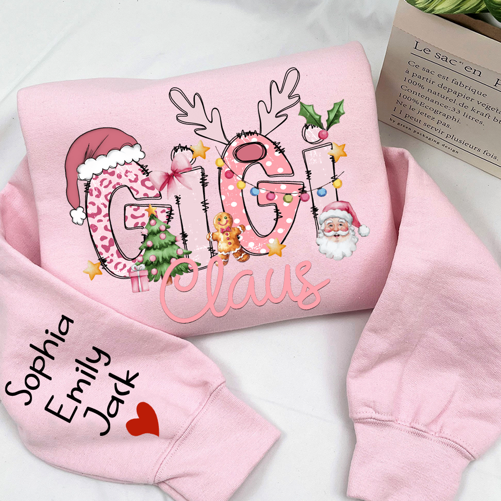 Gigi Claus Christmas Sweatshirt – Personalized Holiday Shirt with Grandkids’ Names