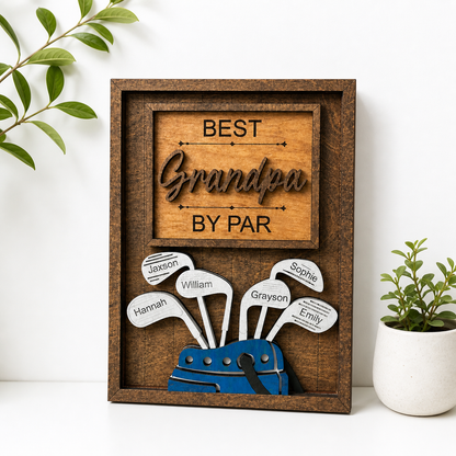 Personalized Grandpa Golf Wood Sign, Custom Name Golf Club Frame, Best Grandpa by Par Gift for Father