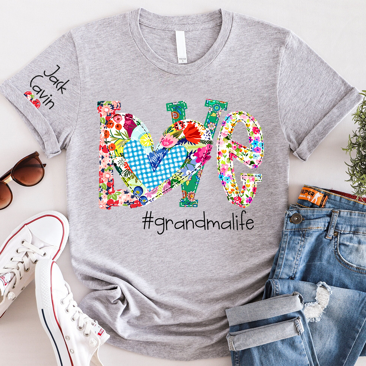 Personalized Love Grandma Life Floral Shirt, Custom Nickname And Grandkids, Mother's Day Gift T-Shirt