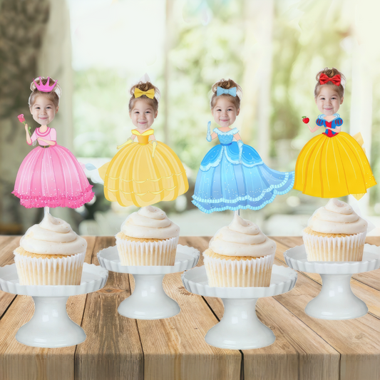 Custom Photo Princess Cupcake Toppers, Personalized Face Cupcake Toppers, Princess Party Decor, Princess Birthday