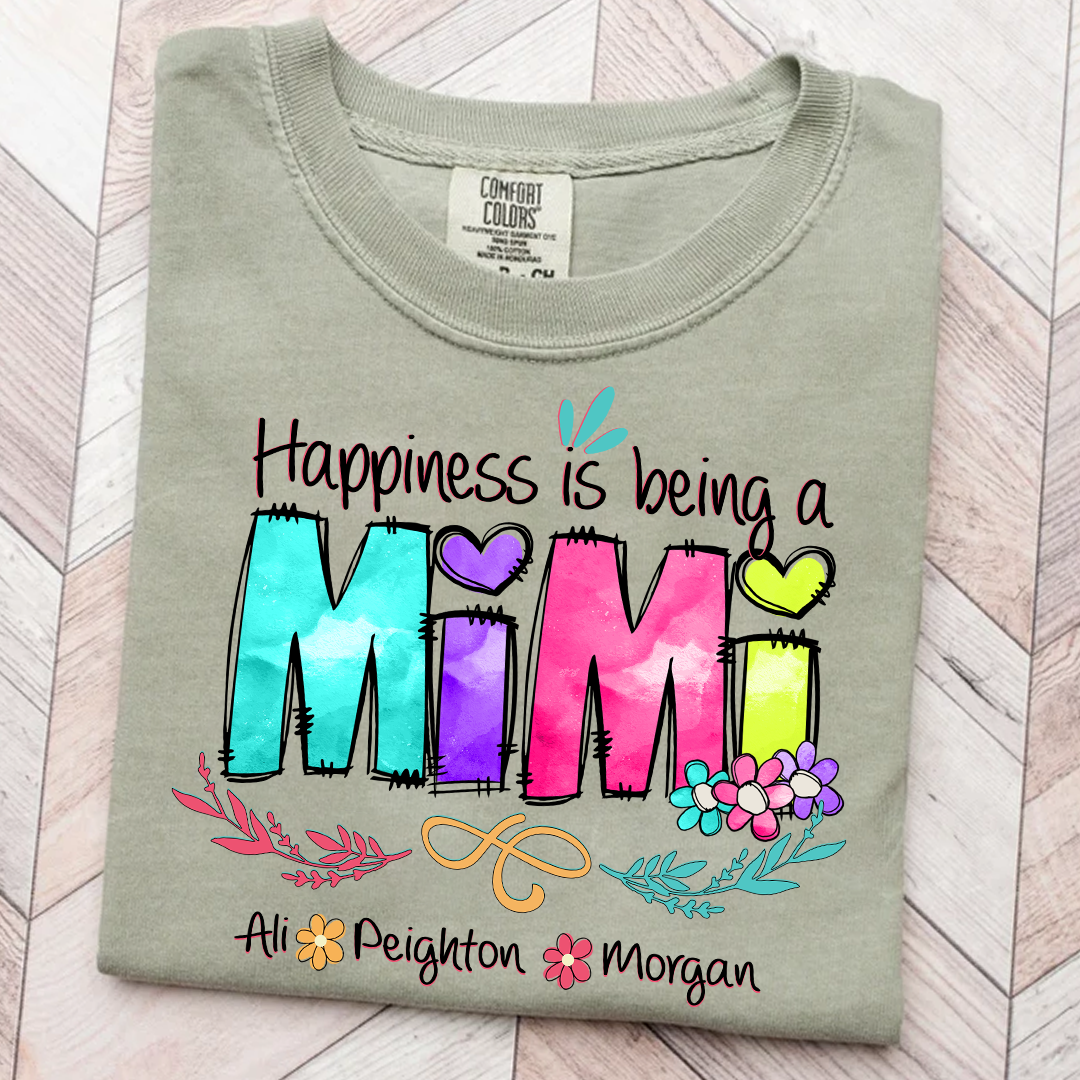 Comfort Colors® Happiness Is Being A Mimi Shirt, Custom Grandma With Grandkids Shirt
