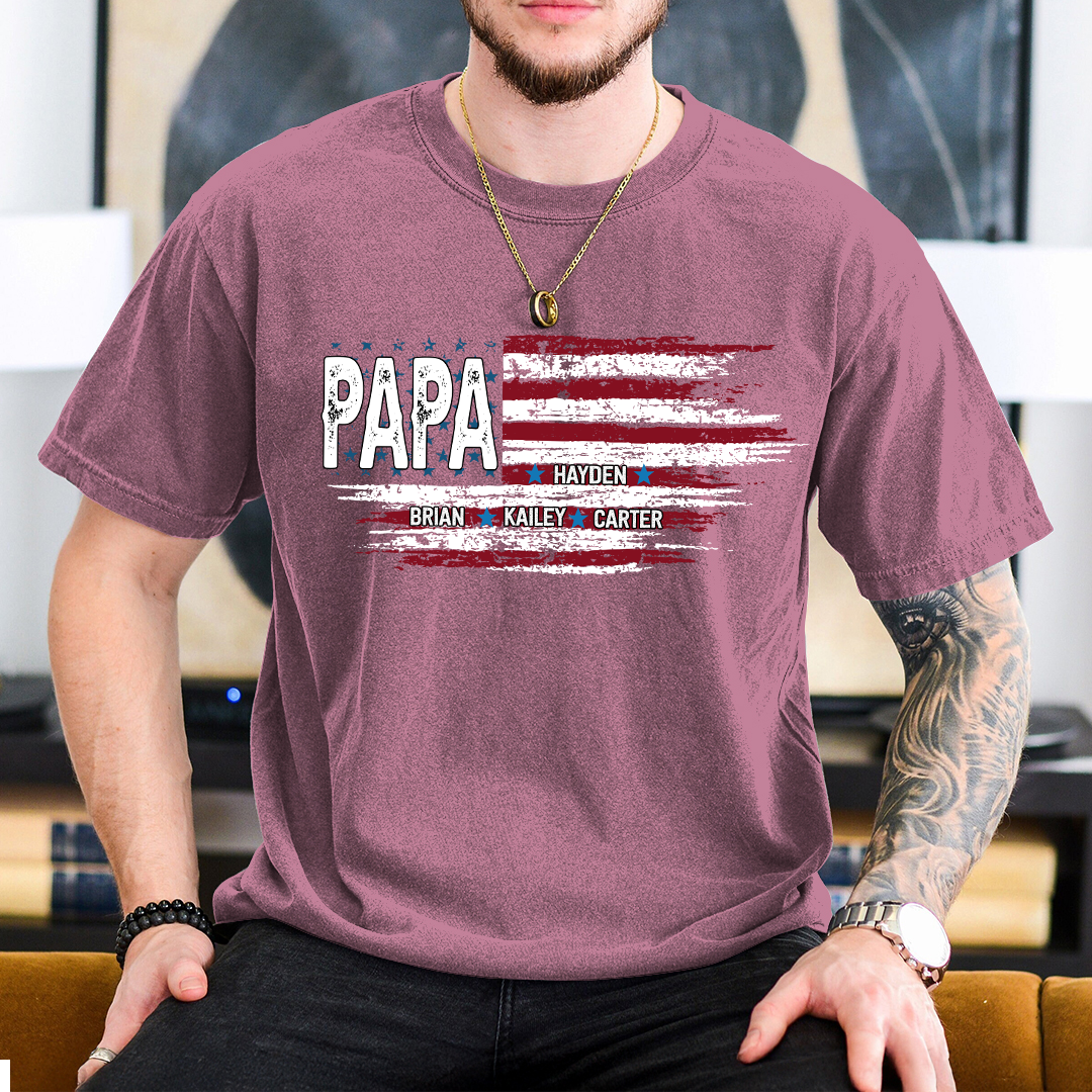 Comfort Colors® Father Day Shirt, Papa Ands Grandkids Flag American