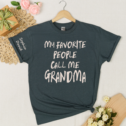 Custom Grandma Shirt My Favorite People Call Me Grandma Personalized T Shirt with Kids Names Family Gift for Grandmother Birthday Mother Celebration Tee