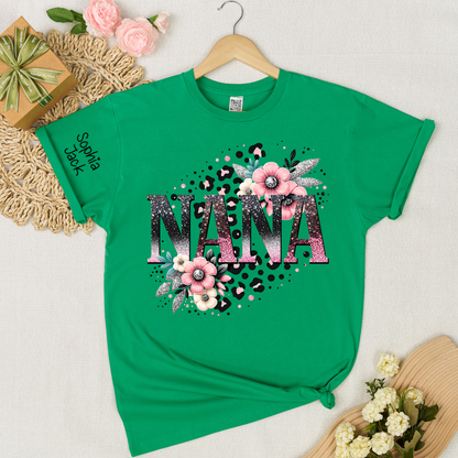 Personalized Floral Leopard Print Shirt for Nana, Mimi, Gigi, Grandma – Custom Name Gift