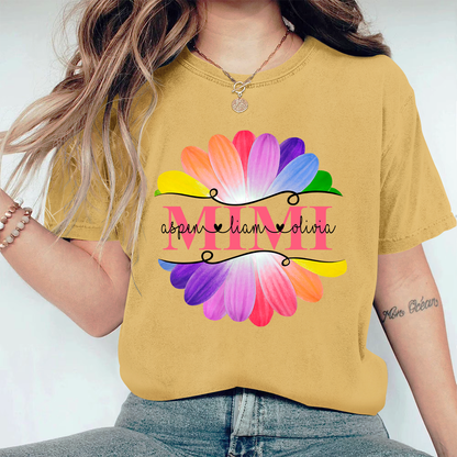Personalized Mimi And Grandkids Flower Rainbow Comfort Colors T-Shirt
