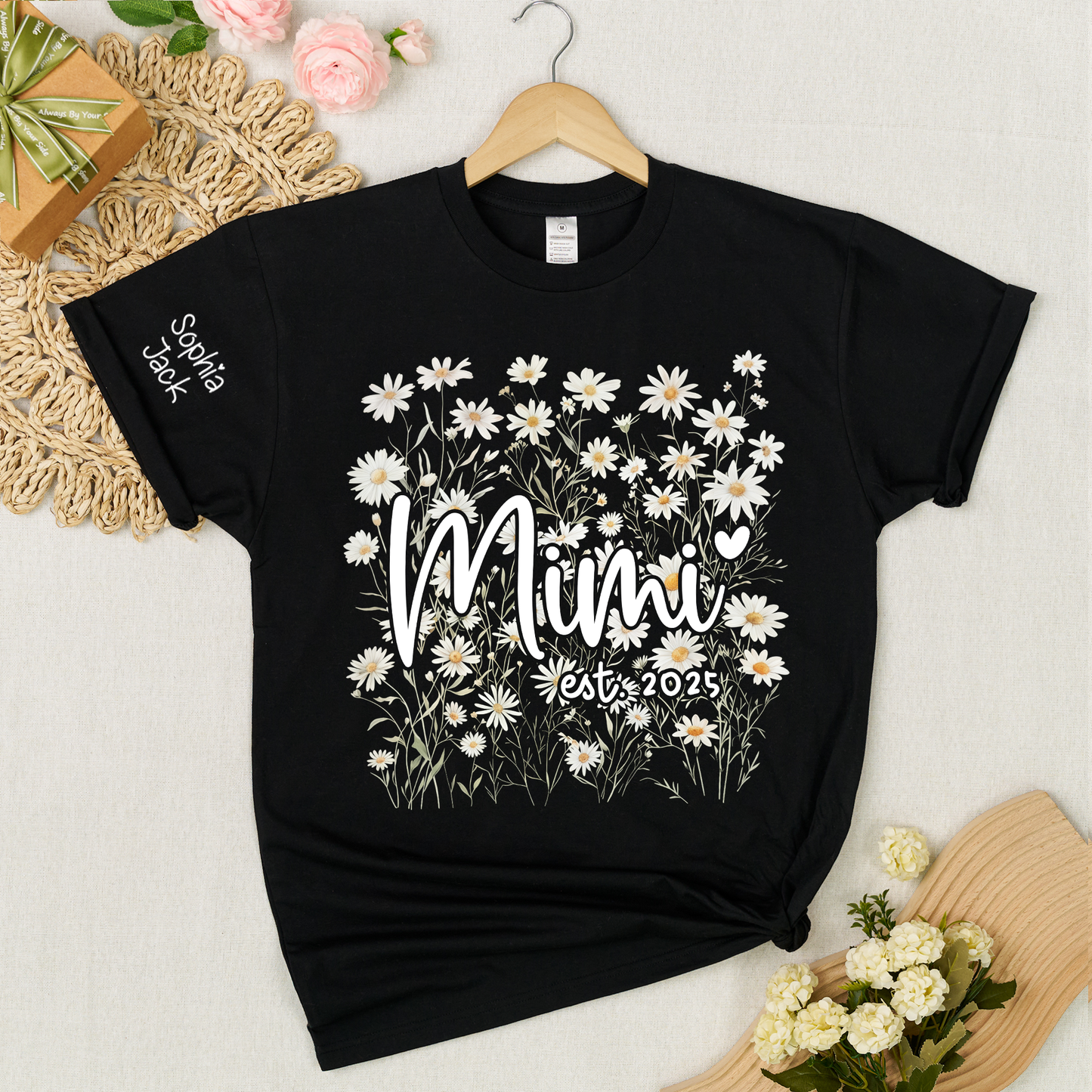 Personalized Mimi Floral Tee, Custom Daisy Design with Name & Year, Comfortable Cotton T-Shirt, Great Gift for Grandmothers, Mother's Day Gift