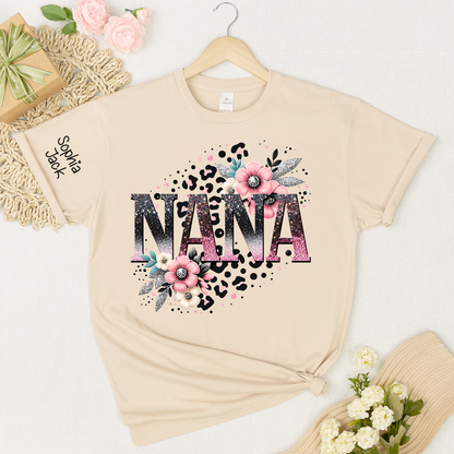 Personalized Floral Leopard Print Shirt for Nana, Mimi, Gigi, Grandma – Custom Name Gift