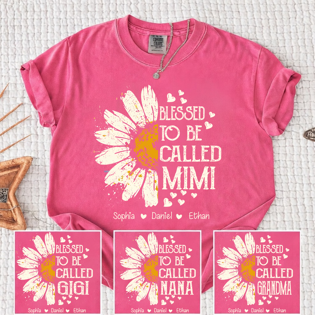 Comfort Colors Blessed To Be Called Mimi Shirt, Custom Grandma Daisy Tee with Kids Names, Personalized Family Flower Shirt for Women Mothers Day Christmas Birthday