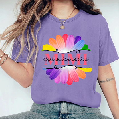 Personalized Mimi And Grandkids Flower Rainbow Comfort Colors T-Shirt