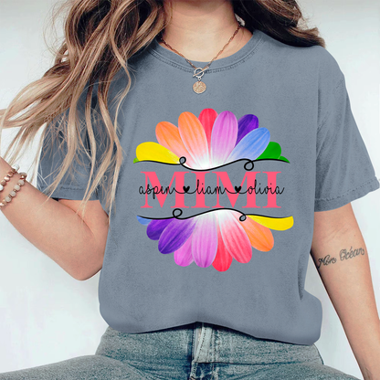 Personalized Mimi And Grandkids Flower Rainbow Comfort Colors T-Shirt