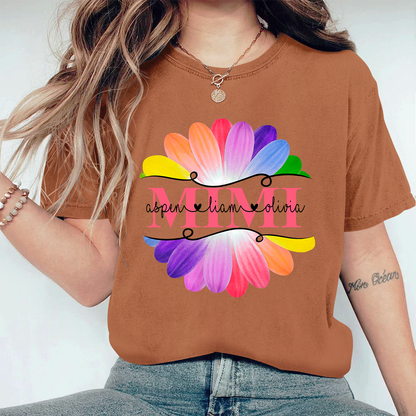 Personalized Mimi And Grandkids Flower Rainbow Comfort Colors T-Shirt