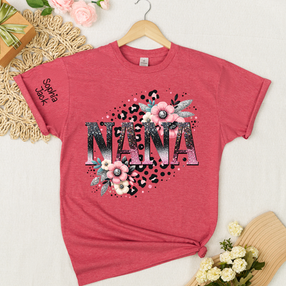 Personalized Floral Leopard Print Shirt for Nana, Mimi, Gigi, Grandma – Custom Name Gift