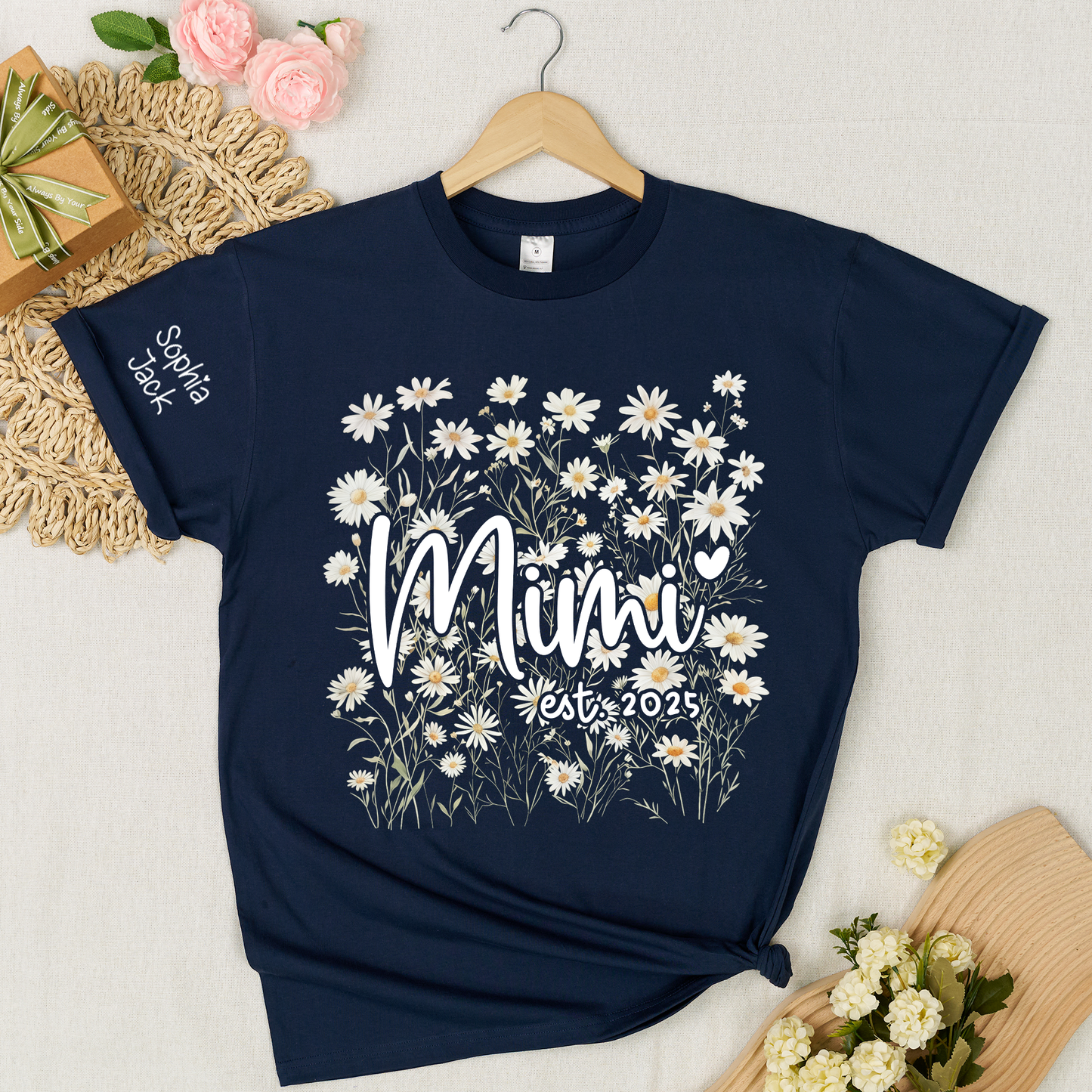 Personalized Mimi Floral Tee, Custom Daisy Design with Name & Year, Comfortable Cotton T-Shirt, Great Gift for Grandmothers, Mother's Day Gift