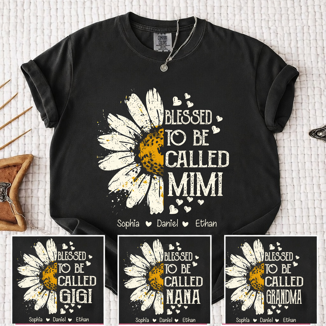 Comfort Colors Blessed To Be Called Mimi Shirt, Custom Grandma Daisy Tee with Kids Names, Personalized Family Flower Shirt for Women Mothers Day Christmas Birthday