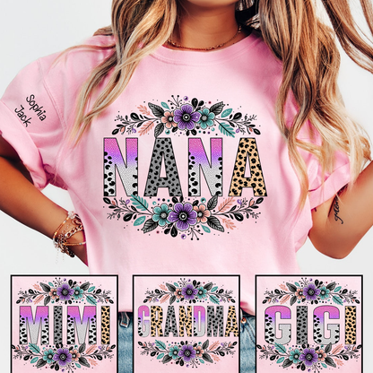 Personalized Floral Name Shirt - Custom Nickname with Floral Pattern for Nana, Mimi, Grandma, Gigi - Family Love Casual Tee