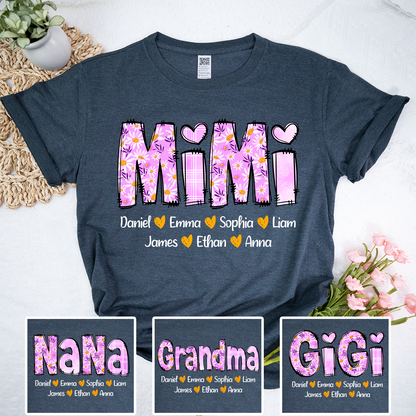 Personalized Mimi Daisy Shirt, Custom Nickname and Grandkids' Names T-Shirt