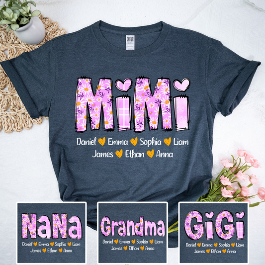 Personalized Mimi Daisy Shirt, Custom Nickname and Grandkids' Names T-Shirt
