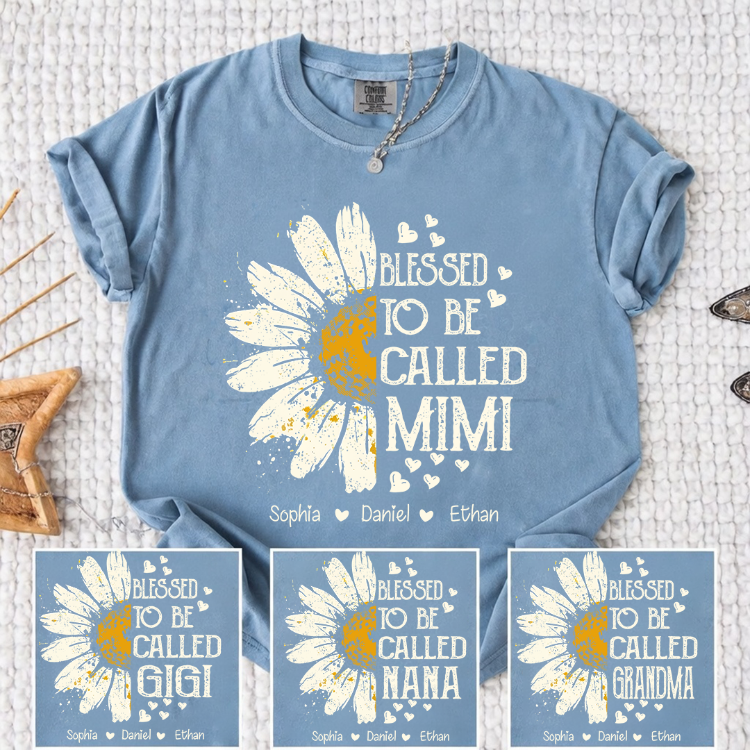 Comfort Colors Blessed To Be Called Mimi Shirt, Custom Grandma Daisy Tee with Kids Names, Personalized Family Flower Shirt for Women Mothers Day Christmas Birthday