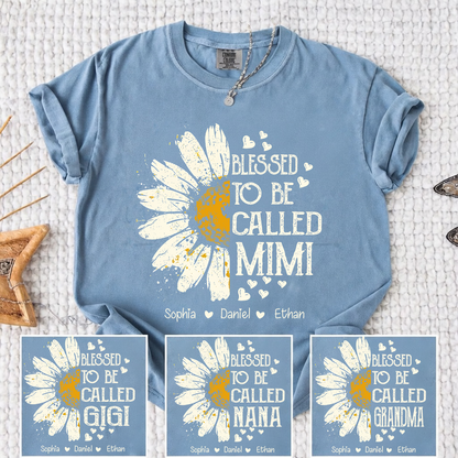 Comfort Colors Blessed To Be Called Mimi Shirt, Custom Grandma Daisy Tee with Kids Names, Personalized Family Flower Shirt for Women Mothers Day Christmas Birthday