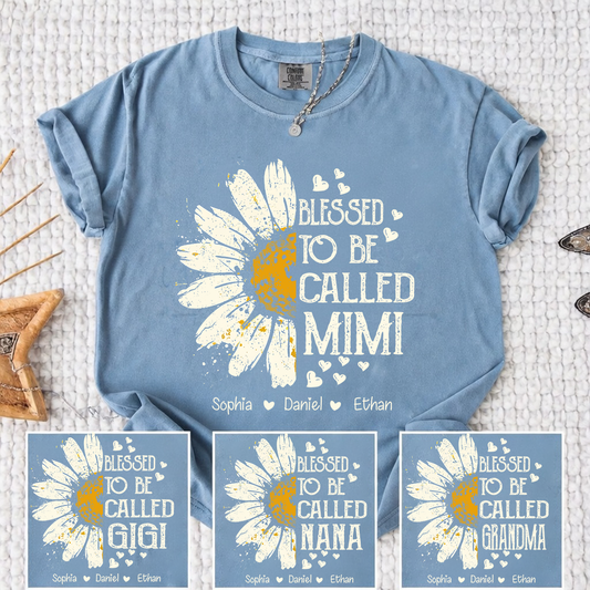 Comfort Colors Blessed To Be Called Mimi Shirt, Custom Grandma Daisy Tee with Kids Names, Personalized Family Flower Shirt for Women Mothers Day Christmas Birthday