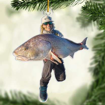 Custom Photo Fisherman Ornament – Personalized Acrylic Christmas Gift for Fishing Lovers, Anglers, and Dads