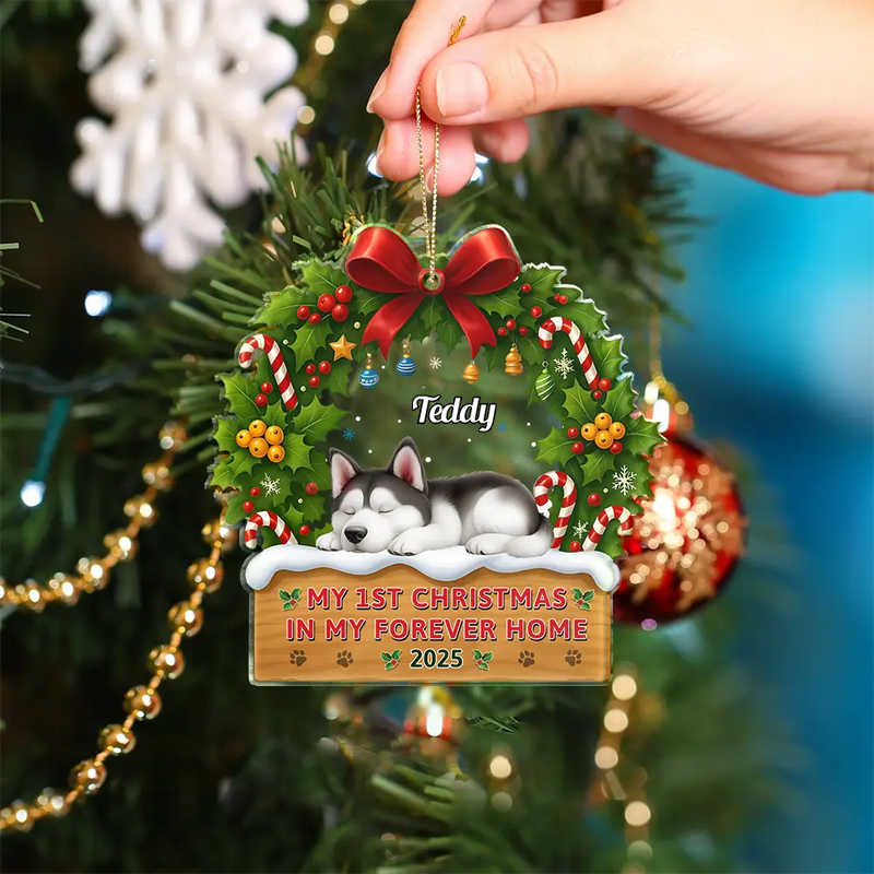 Personalized Dog’s 1st Christmas Ornament – Custom Acrylic Pet Decoration, Forever Home Gift for Dog Lovers Ornament