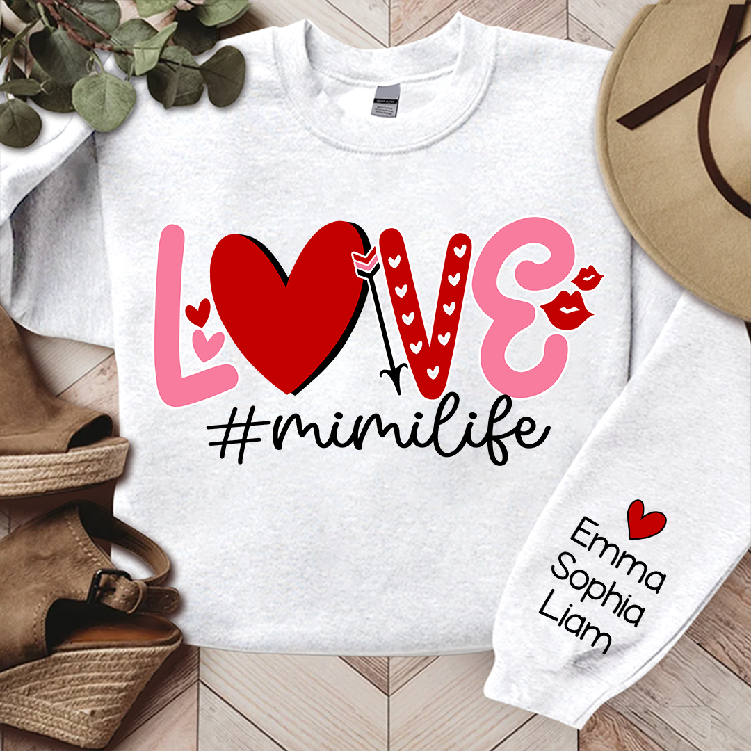 Mimi Life Love Pink Valentine, Custom Mimi And Kids, Grandma Gift TH Sweatshirt