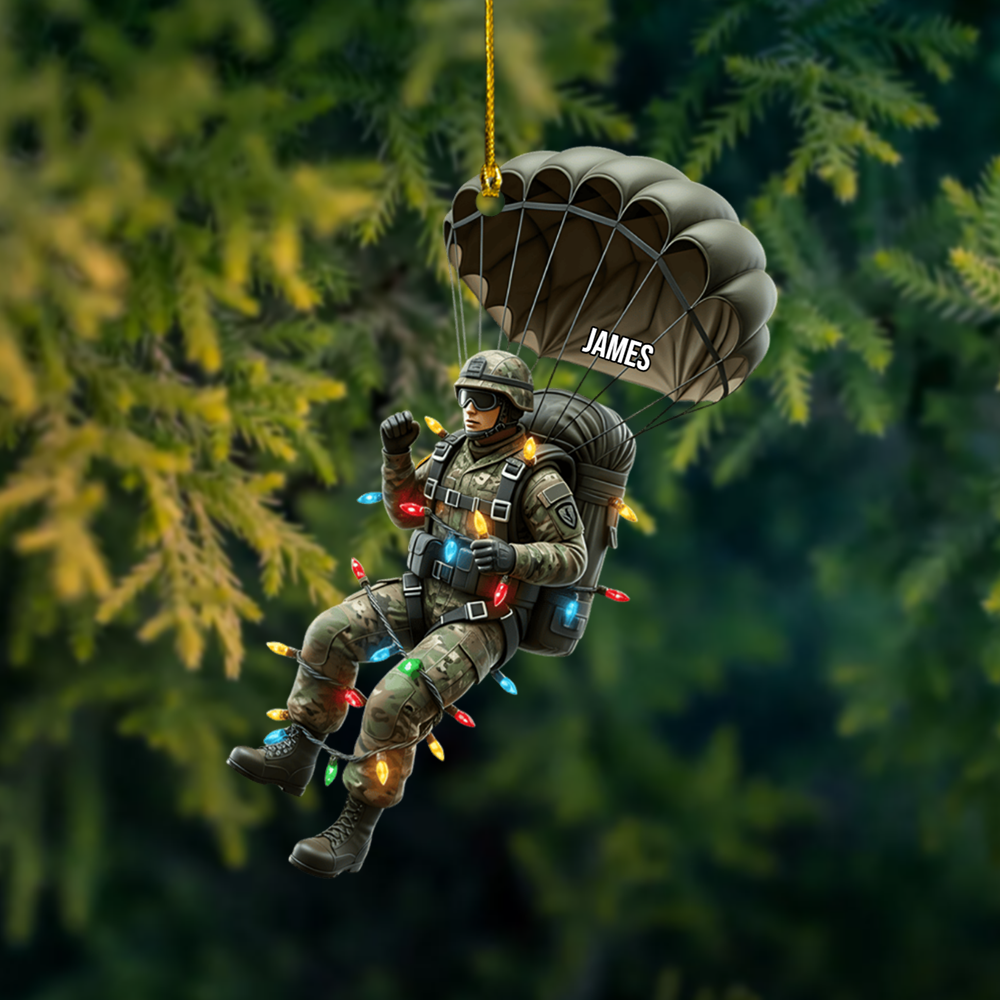 Personalized Paratrooper Ornament 2025 – Custom Military Soldier Christmas Decoration with Name Ornament