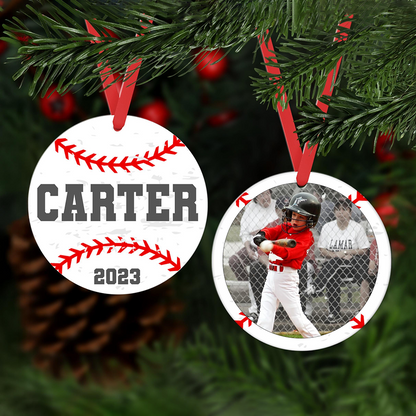 Baseball Christmas Acrylic Ornament, Personalized Name, Year & Photo Sports Decoration 2025