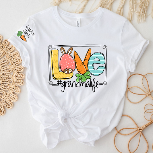 Custom Grandma Bunny Shirt, Personalized Family Names Easter Style Tee