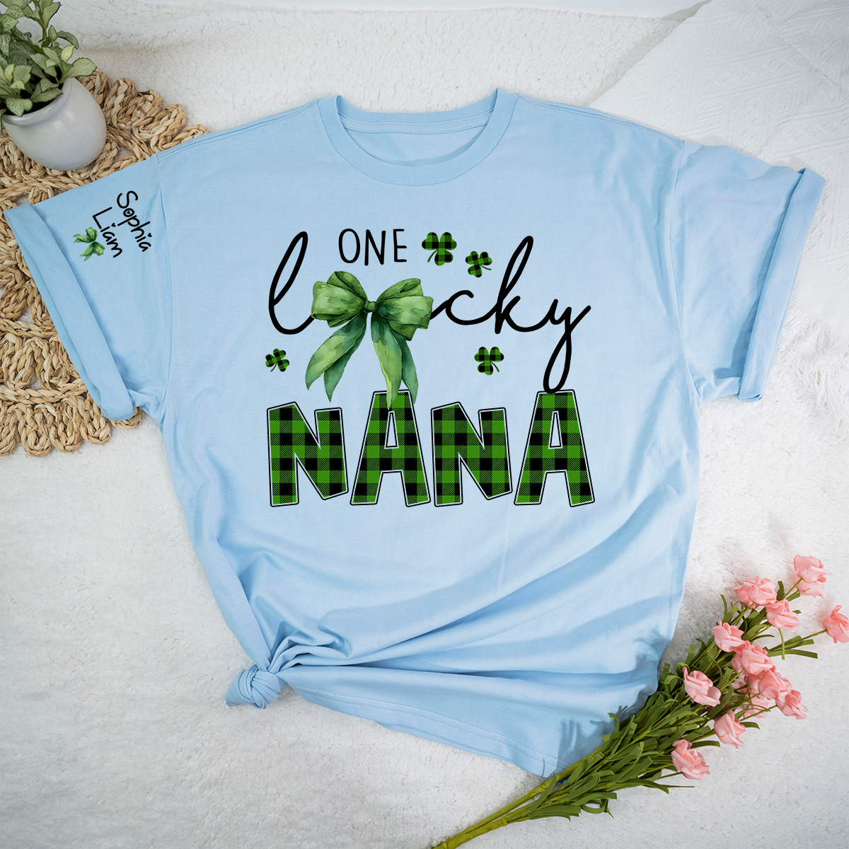 One Lucky Nana St Patrick’s Day Shirt, Custom Name Grandma Shirt, Clover Family Shirt for Nana
