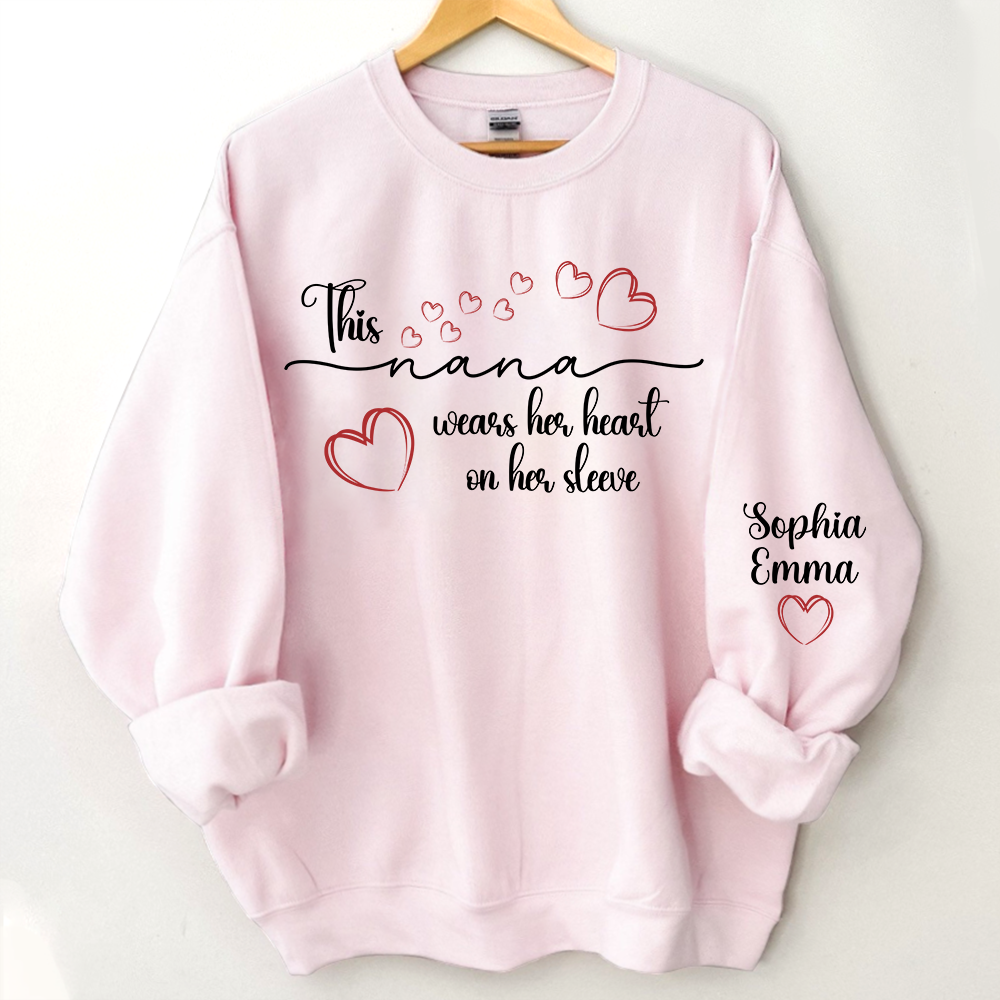 This Nana Wears Heart On Seeve With Grandkids Sweatshirt