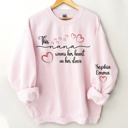 This Nana Wears Heart On Seeve With Grandkids Sweatshirt