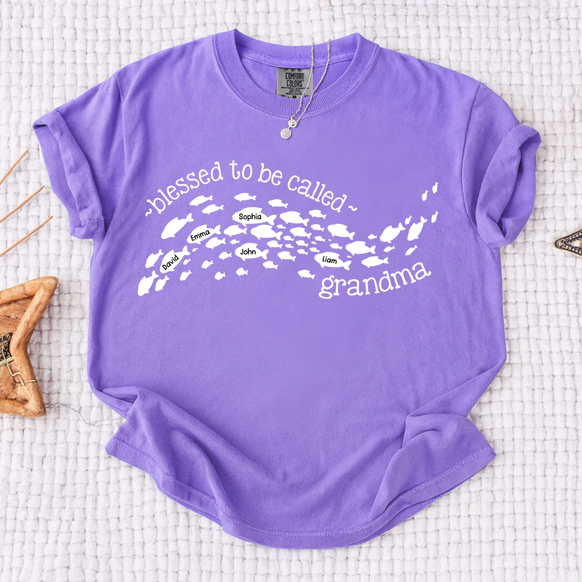Comfort Colors Personalized Grandma Ocean Fish Shirt, Blessed to be Called Grandma T-Shirt, Custom Grandkids Names Sea Life Gift