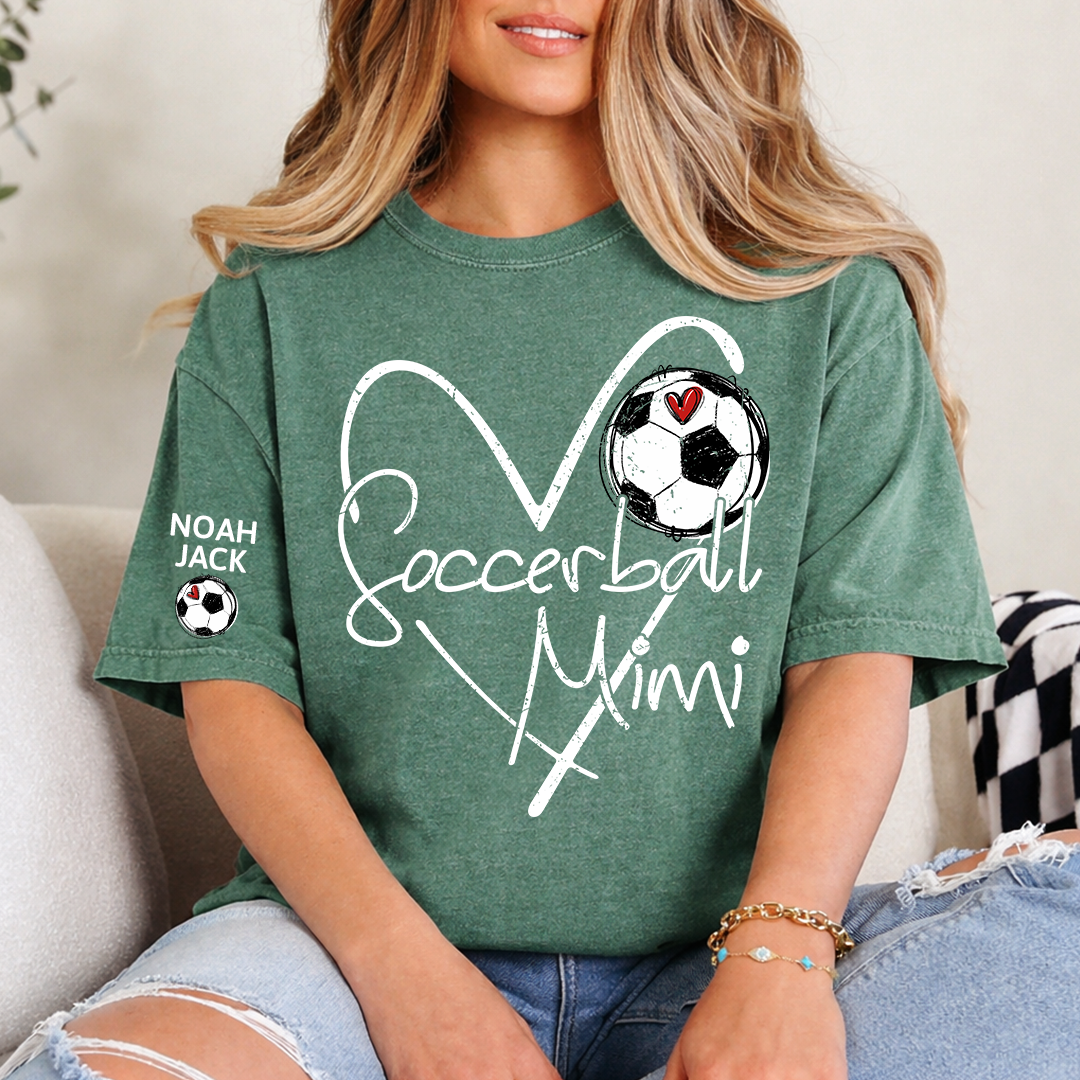Personalized Soccer Mimi Shirt, Soccer Ball Heart Design with Kids Names