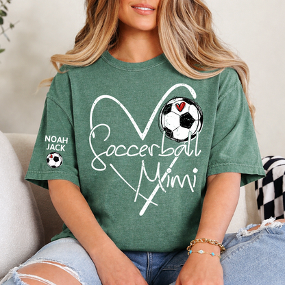 Personalized Soccer Mimi Shirt, Soccer Ball Heart Design with Kids Names