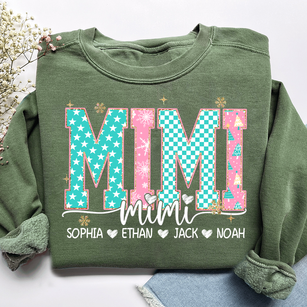 Personalized Mimi Christmas Sweatshirt, Custom Holiday Tree Shirt with Kids Names