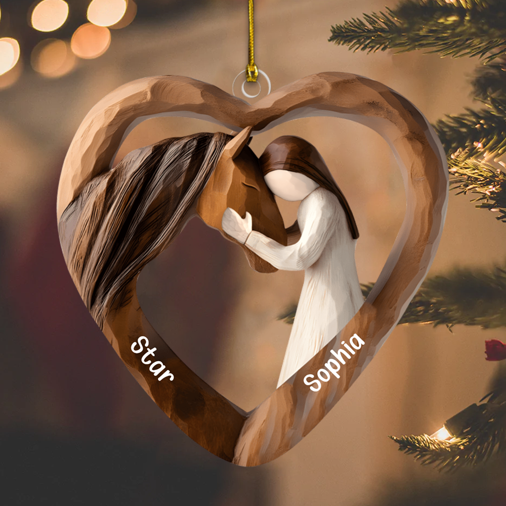 Personalized Horse and Girl Ornament 2025 – Custom Name Heart Ornament, Equestrian Christmas Gift for Horse Lovers Ornament