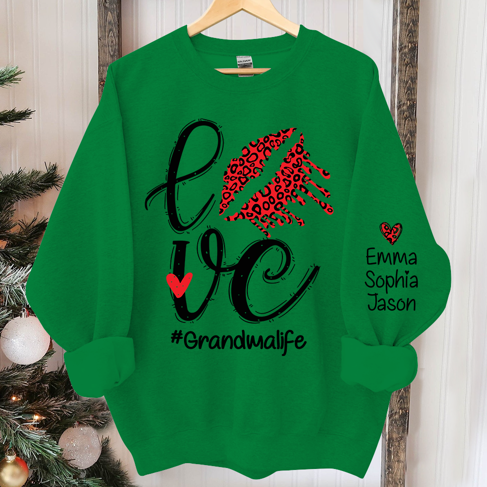 Love Lips Grandma Life Sweatshirt, Custom Grandma And Kids Christmas, Grandma Gift TH Sweatshirt