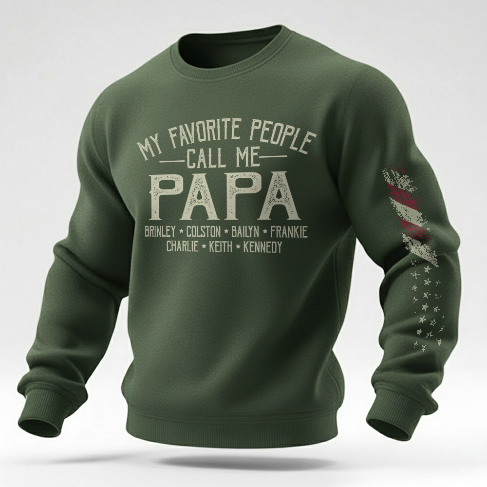 Papa Sweatshirt Personalized With Children Names, Classic Dad Grandpa Crewneck