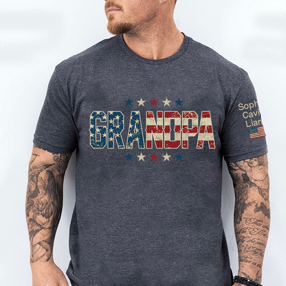 Grandpa Patriotic Shirt, Personalized Grandpa T-Shirt with American Flag Design and Custom Names