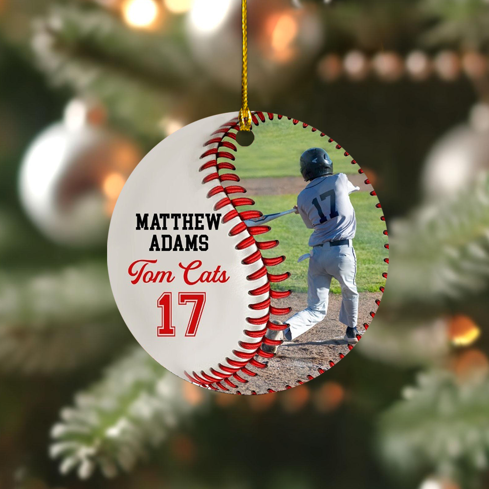 Personalized Baseball Acrylic Ornament With Photo, Custom Team Name & Jersey Number Christmas Tree Gift