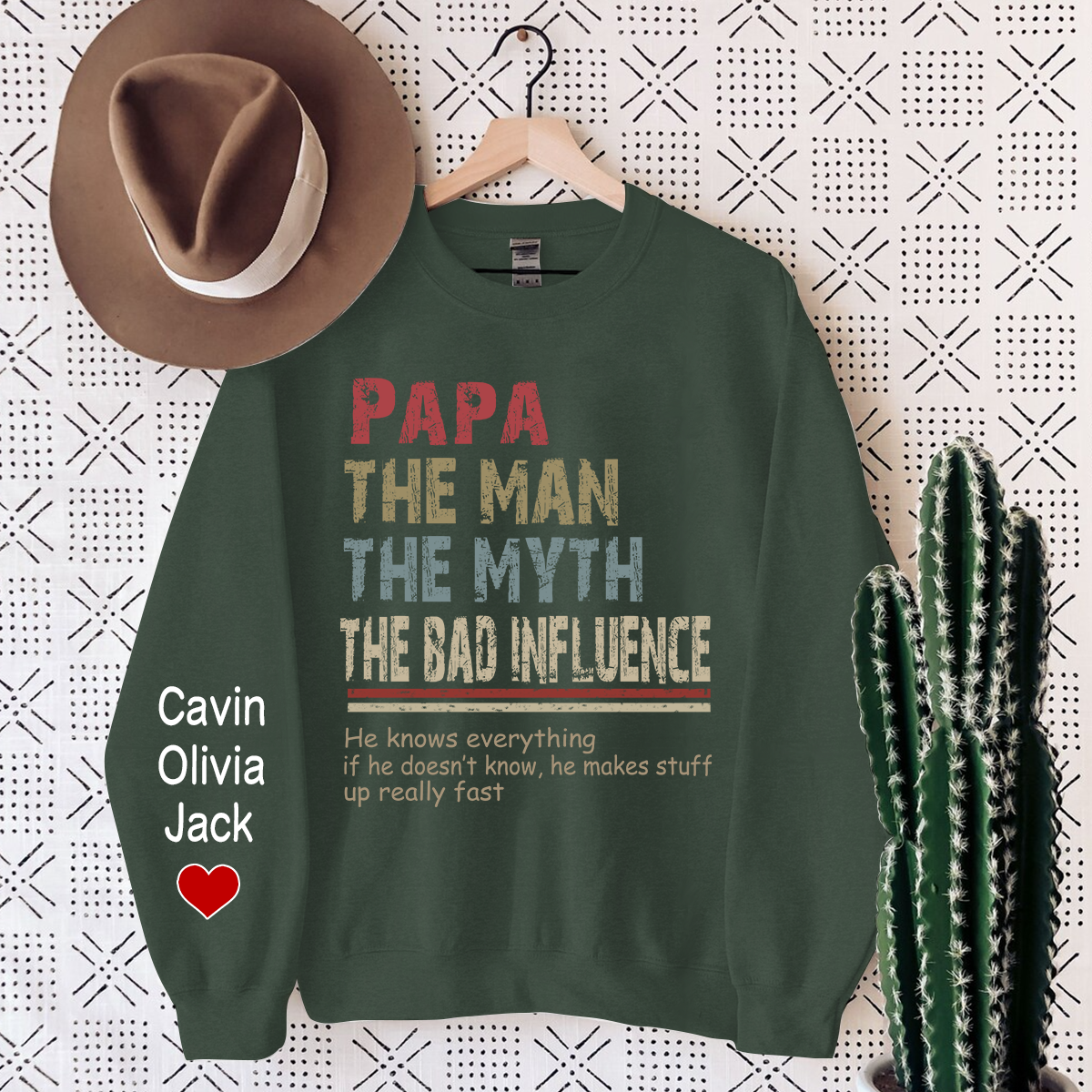 Papa The Man The Myth The Legend, Custom Papa With Kids Sweatshirt